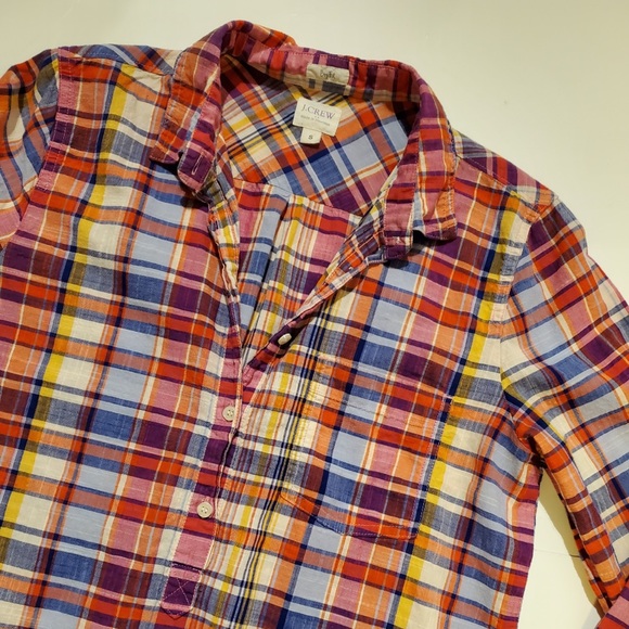 J. Crew  bright rainbow multi color plaid button down size mens S - Picture 3 of 12
